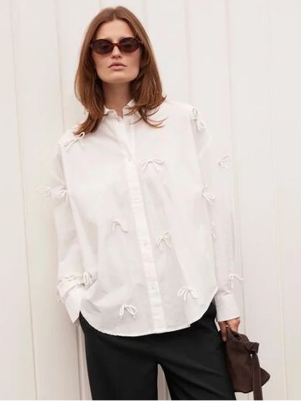 Soaked In Luxury White Button-Up Shirt Bow Detail